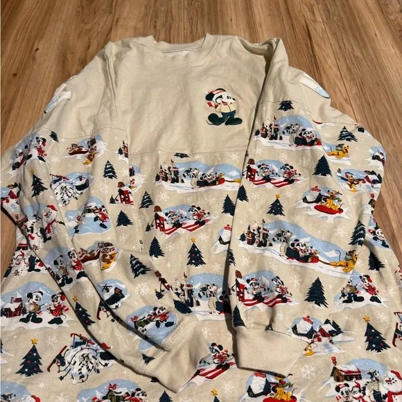 Disney Beige and Blue Holiday Sweatshirt - Picture 2 of 2